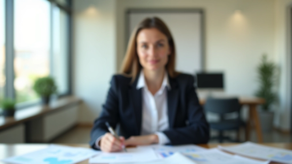 Женщина-аналитик работает за столом с документами, картами и записями о анализе рынка аренды