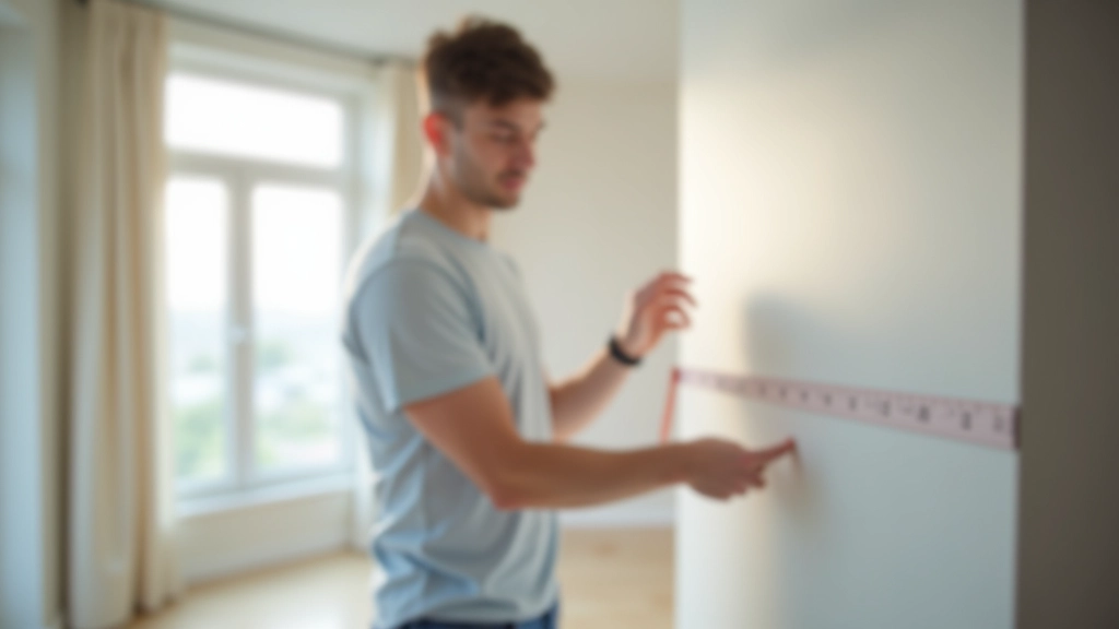 Молодой человек проводит осмотр квартиры в Астане, проверяя параметры помещения